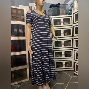 RELAXX By Exist Stripped Maxi W Short Sleeve Cold Shoulder CutOuts Size 1X NWOT